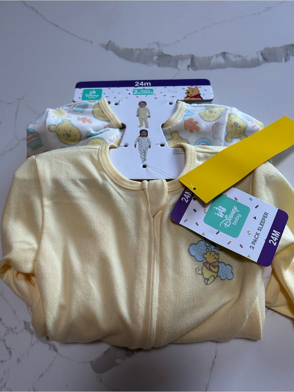 Disney Yellow 2-Pack Baby One-Piece Sleepers with Bear Motif